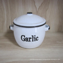 White Color Enamel  Garlic  Pot Coffee Canister Tea Canister With Lid